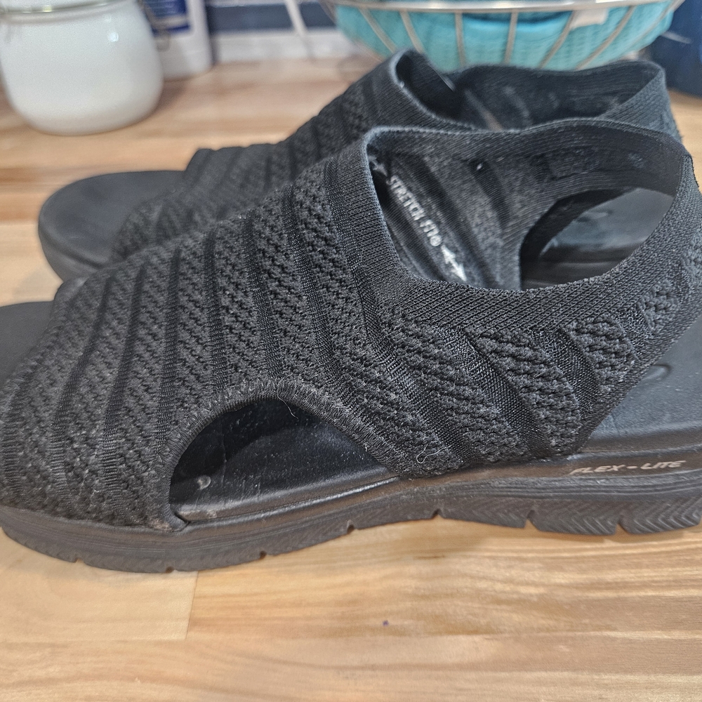 BOBS from Skechers Black Platform Open Toe Sandals
